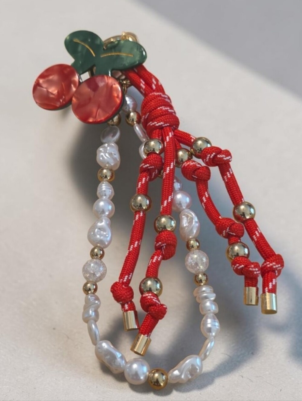 SASSIFIED BOUTIQUE NWT Cherry Charm Red and Pearl Bracelet
